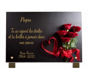 Plaque Funéraire Roses Rouges et Ruban - Plaque Décès Fleurs • plaquefunerairepersonnalisee.fr by Phénix
