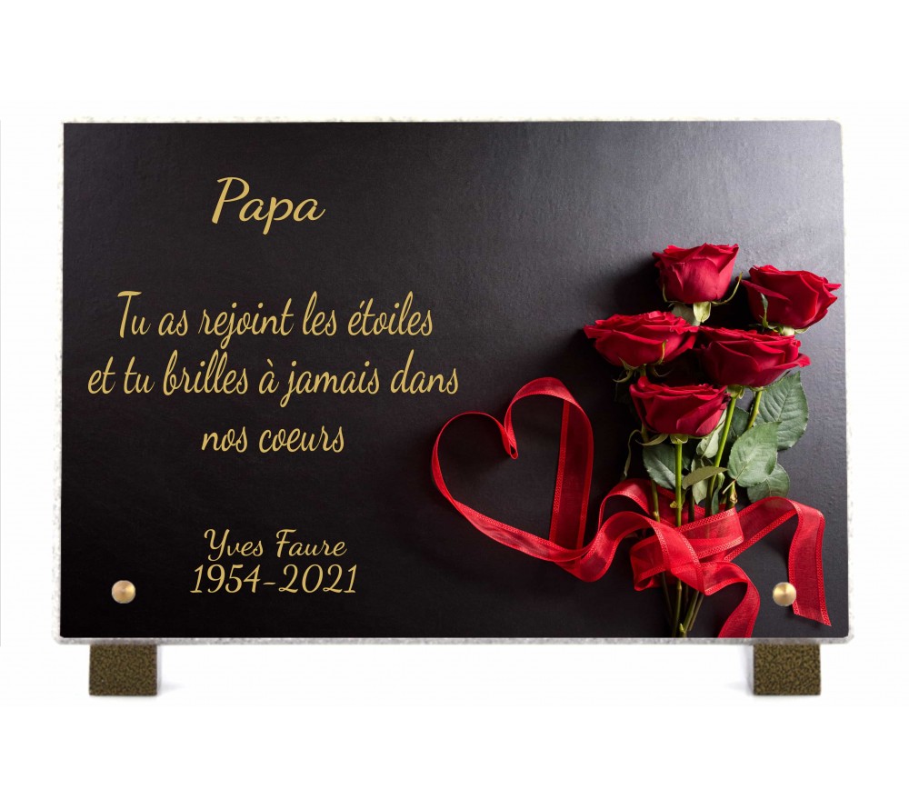 Plaque Funéraire Roses Rouges et Ruban - Plaque Décès Fleurs