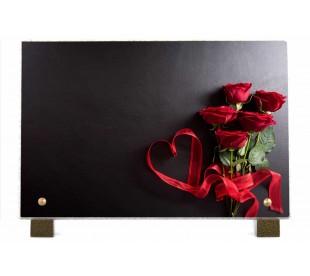 Plaque Funéraire Roses Rouges et Ruban - Plaque Décès Fleurs • plaquefunerairepersonnalisee.fr by Phénix