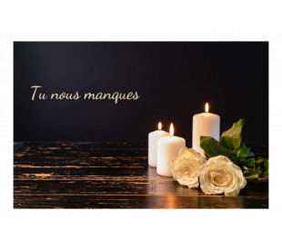 Nos Bonnes Affaires plaque funéraire roses blanche et ses bougies sur parquet bois • plaquefunerairepersonnalisee.fr by Phénix
