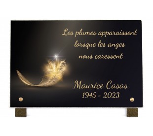 Plaque Funéraire Plume de l'Ange • plaquefunerairepersonnalisee.fr by Phénix