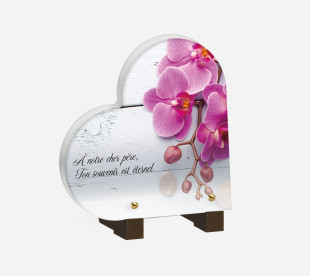 Plaque Funéraire Cœur Orchidée Rose