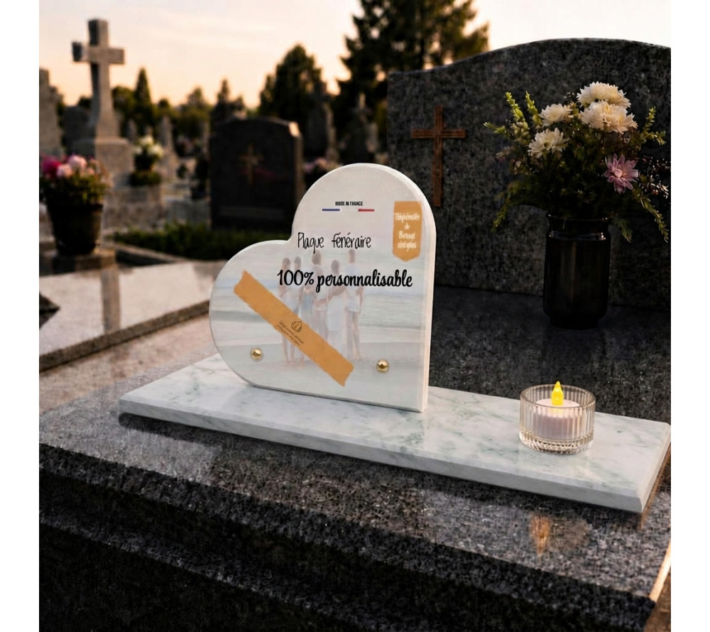 plaque funeraire coeur bougie premium
